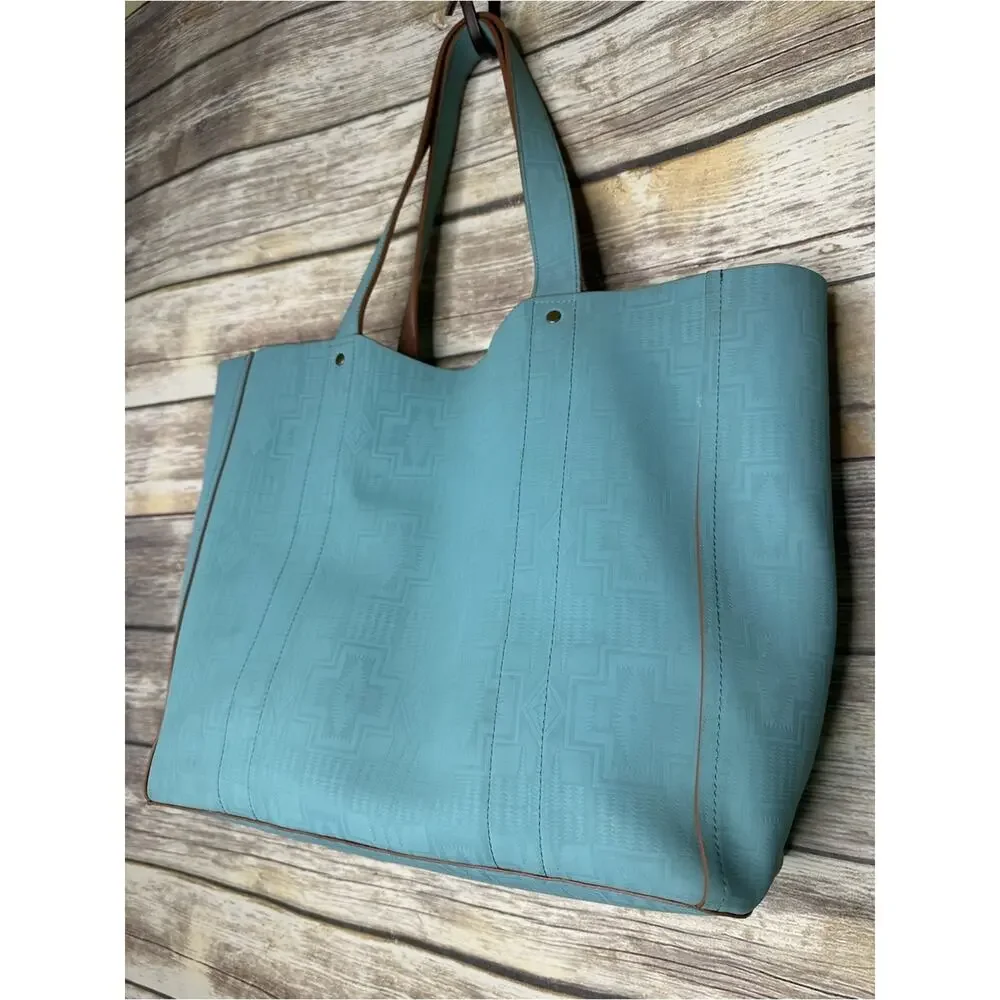 PENDLETON Tote Suede Reversible Tote Bag Brown/Aqua